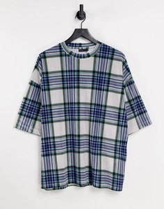 Бархатная oversized-футболка в клетку ASOS DESIGN-Разноцветный