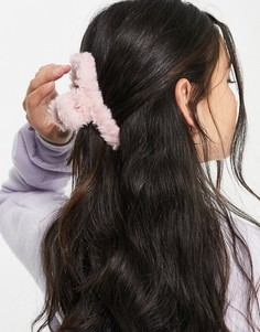 Розовая заколка-краб для волос с отделкой искусственным мехом ASOS DESIGN-Розовый цвет