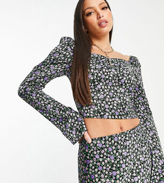 Разноцветный атласный кроп-топ с мелким цветочным принтом Topshop Tall
