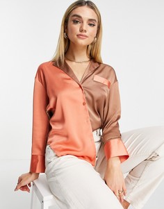 Атласная рубашка в стиле колор блок ASOS DESIGN-Разноцветный