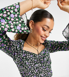 Разноцветный атласный кроп-топ с мелким цветочным принтом Topshop Petite