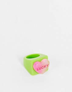 Каучуковое кольцо лаймового цвета с надписью "Lucky" Vintage Supply-Желтый