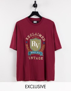 Бордовая oversized-футболка в стиле унисекс с логотипом на груди Reclaimed Vintage Inspired-Красный