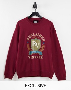 Серый меланжевый oversized-свитшот с вышивкой в университетском стиле Reclaimed Vintage Inspired-Красный