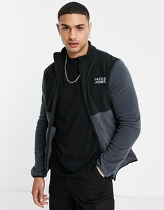 Синяя флисовая куртка с контрастными вставками Jack & Jones Originals-Голубой