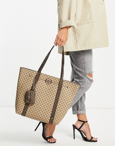 Коричневая сумка-шопер с монограммой и кошельком River Island-Коричневый цвет