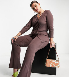 Брюки в рубчик с широкими штанинами (от комплекта) ASOS DESIGN Curve-Коричневый цвет