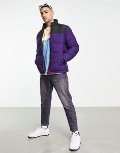 Фиолетовый пуховик в стиле колор блок с воротником-стойкой Jack & Jones Originals-Фиолетовый цвет