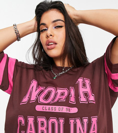 Oversized-футболка шоколадного цвета с принтом "North Carolina" в университетском стиле ASOS DESIGN Curve-Коричневый цвет