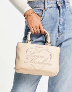 Бежевая сумка с ручками сверху и логотипом в рукописном стиле Love Moschino-Светло-бежевый цвет