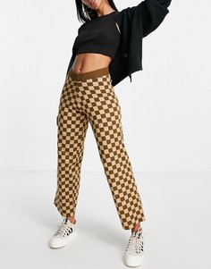 Свободные трикотажные брюки в коричневую шахматную клетку с широкими штанинами от комплекта Daisy Street-Коричневый цвет