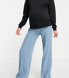 Синие прямые брюки в мелкий рубчик с посадкой над животом ASOS DESIGN Maternity-Голубой