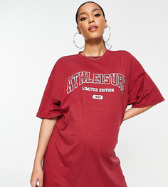 Бордовое платье-футболка с принтом в спортивном стиле Missguided Maternity-Красный