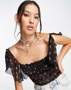 Черный боди с принтом Free People Juliet-Черный цвет