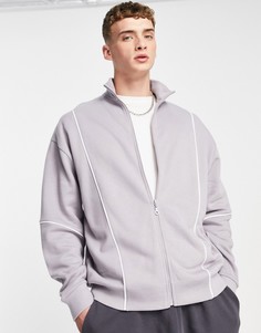 Трикотажная oversized-куртка серого цвета с кантом ASOS DESIGN-Серый