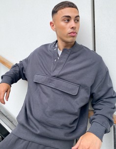 Черный выбеленный oversized-свитшот с воротником в рубчик ASOS DESIGN-Черный цвет
