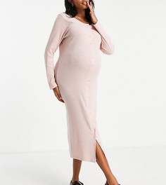 Розовое меланжевое платье миди в рубчик с кнопками спереди River Island Maternity-Розовый цвет