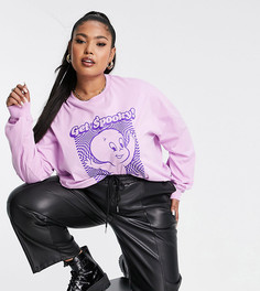 Ярко-фиолетовый oversized-лонгслив с принтом Каспера ASOS DESIGN Curve Halloween-Фиолетовый цвет