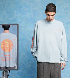 Темно-серая футболка в стиле oversized из трикотажа пике с эффектом кислотной стирки и принтом COLLUSION-Серый