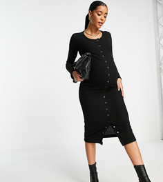 Черное трикотажное платье миди на кнопках River Island Maternity-Черный цвет