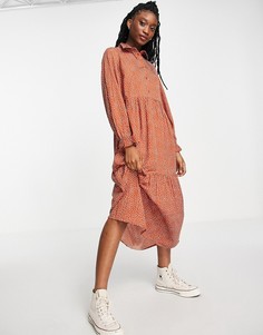 Платье-рубашка миди рыжего цвета в горошек New Look-Коричневый цвет