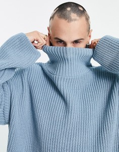 Oversized-джемпер припудренно-синего цвета с высоким воротником ASOS DESIGN-Голубой