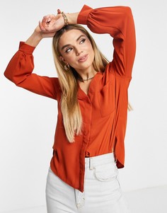 Рыжая блузка с длинными рукавами и карманом ASOS DESIGNР-Коричневый цвет
