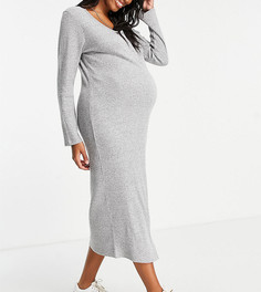 Серое меланжевое платье миди в рубчик с кнопками спереди River Island Maternity-Серый