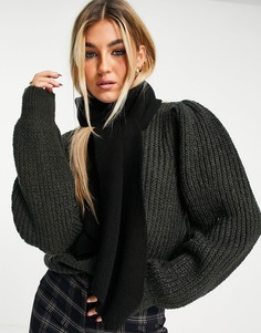 Черный узкий шарф в рубчик с нашивкой Topshop-Черный цвет