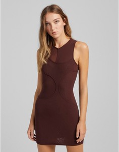 Облегающее платье в сетку шоколадного цвета Bershka-Коричневый цвет