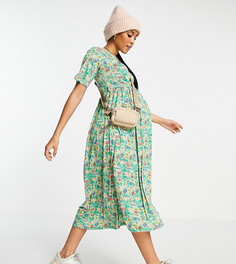 Зеленое платье миди с цветочным принтом, запахом и завязкой River Island Maternity-Зеленый цвет