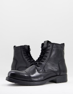 Черные кожаные высокие ботинки на шнуровке Jack & Jones-Черный цвет