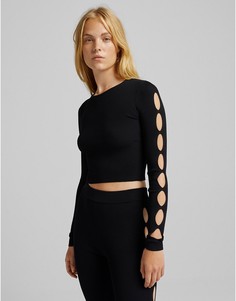 Черный джемпер из трикотажа тонкой вязки с декоративными вырезами Bershka-Черный цвет