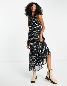 Черное платье миди без рукавов с бретелью на шее River Island-Черный цвет