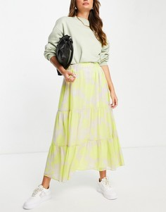 Неоновая многоярусная юбка макси с цветочным принтом ASOS DESIGN-Разноцветный