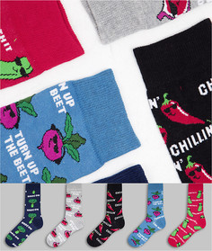 Набор из 5 пар разноцветных носков с принтом овощей New Look-Разноцветный