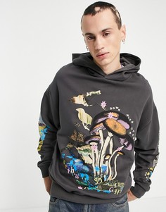 Темно-серый худи в стиле oversized с принтом природы ASOS Design