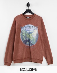 Коричневый oversized-свитшот с принтом "The Rockies" в стиле унисекс Reclaimed Vintage Inspired-Коричневый цвет