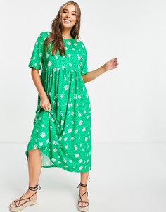 Зеленое oversized-платье с присборенной юбкой и цветочным принтом ASOS DESIGN-Зеленый цвет