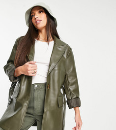 Куртка из искусственной кожи оливкового цвета в винтажном стиле с ремнем ASOS DESIGN Tall-Зеленый цвет