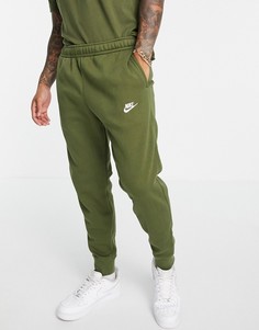 Флисовые джоггеры цвета хаки с манжетами Nike Club-Зеленый