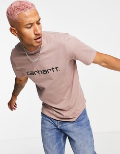 Розовая футболка с надписью Carhartt WIP-Розовый цвет