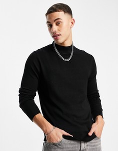 Черный вязаный джемпер с отворачивающимся воротником River Island-Черный цвет