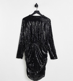 Эксклюзивное черное платье мини «2 в 1» с высоким воротником и пайетками In The Style Plus-Черный цвет