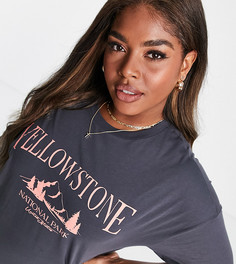 Oversized-футболка с принтом "Yellowstone" темно-серого выбеленного цвета ASOS DESIGN Curve-Зеленый цвет