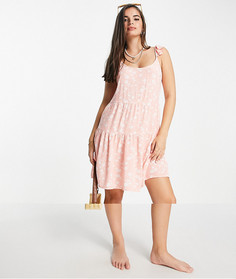 Пляжное платье мини кораллового цвета с оборками и мелким цветочным принтом New Look-Розовый цвет