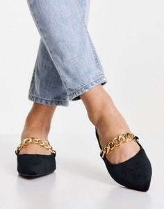 Черные бархатные балетки с острым носком и цепочкой ASOS DESIGN Lise-Черный цвет
