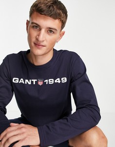 Лонгслив для дома темно-синего цвета с логотипом на груди GANT-Темно-синий