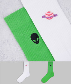 Набор из 2 пар спортивных носков с вышивкой пришельца и космоса ASOS DESIGN-Разноцветный