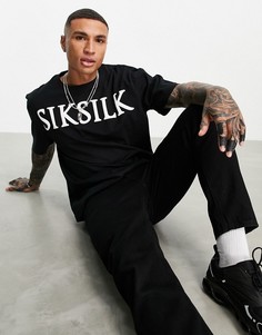 Черная oversized-футболка с логотипом SikSilk-Черный цвет